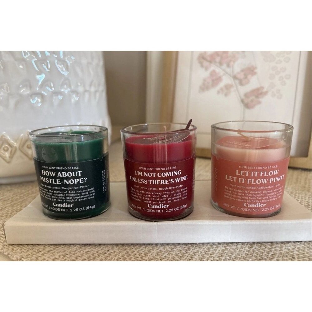 Candier Candle Set Christmas Limited‎ Edition 2.25 oz Candles Mistle-Nope Wine